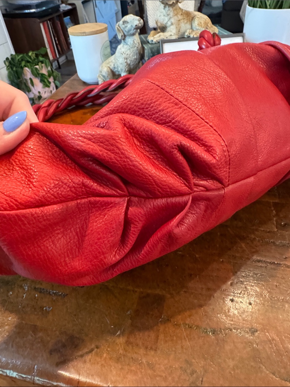 LUPO Barcelona Red Leather Hobo Tote - Signature Braided Strap Handbag - Picture 10 of 11